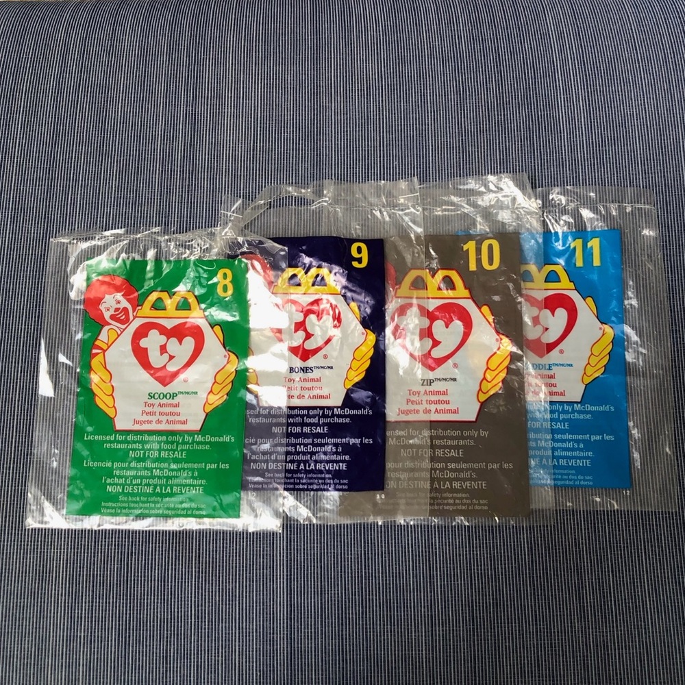 Four (4) McDonald's Ty Teenie Beanie Baby Plastic Bags